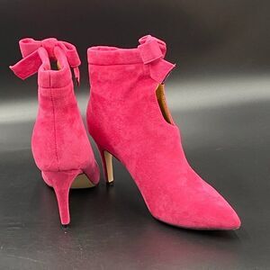 XYD Hot Pink Cute Bow Pointy Toe High Heels Ankle Booties Graceful Boots